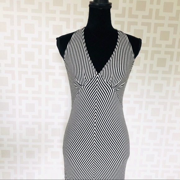 Ella Moss Dress Striped Halter Bead Back Maxi Size S Wedding Guest Black Tie - Picture 2 of 7